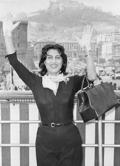 Italian Movie Star Anna Magnani Waves From The Liner Cristoforo Colombo Upon Her Arrival In Naples, 1957