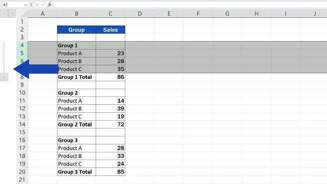 How to Group Rows in Excel - the first group of rows