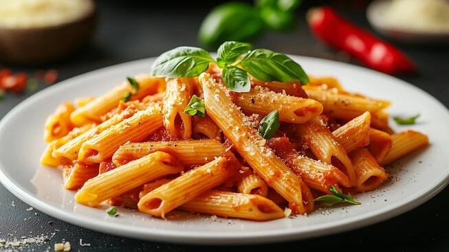 Penne all'arrabbiata - těstoviny v pikantní rajčatové omáčce