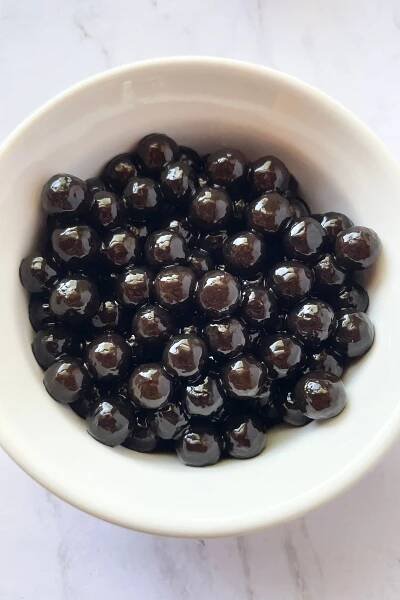 tapioca pearls in dish on countertop