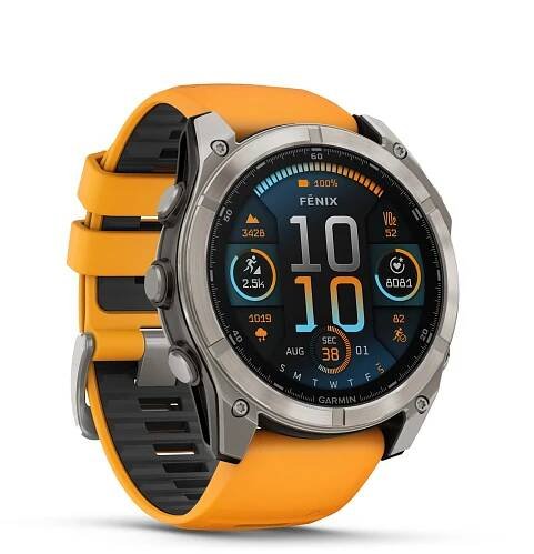 Fenix8 51 HR Titanium SparkOrange Front right 0015 fenix8 wf 47 51mm sapphire bare