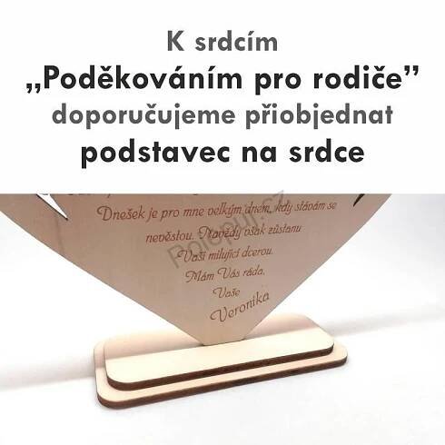 Dřevěné poděkování s vlastním textem - srdíčko z lásky