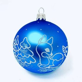 Skleněná vánoční ozdoba s textem na přání - Modré setkání - možnost vlastního textu (modrá, 1 ks, 8 cm)