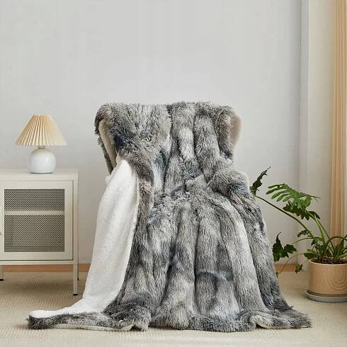 Deka z umělé kožešiny Wajade Světle šedá Komfortní 160 x 200 cm Polyester