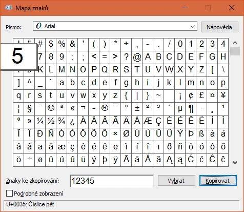 Zkopírujte vybrané znaky