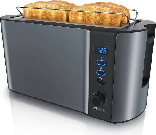 Topinkovač Arendo 4 plátky, dlouhý topinkovač, dlouhá štěrbina, nerezová ocel, 1500 W
