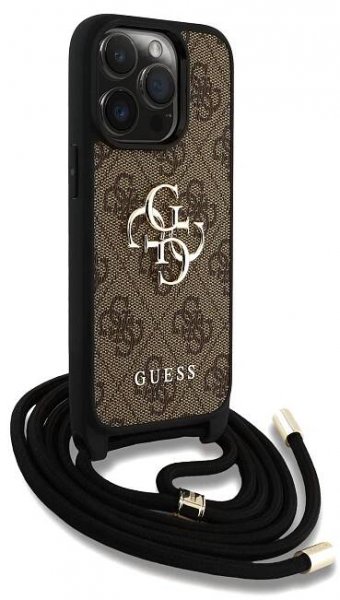 Guess PU 4G Metal Logo Crossbody Popruh Zadní Kryt pro iPhone 16 Pro Max Brown | Příslušenství pro mobilní telefony - sc-store.cz