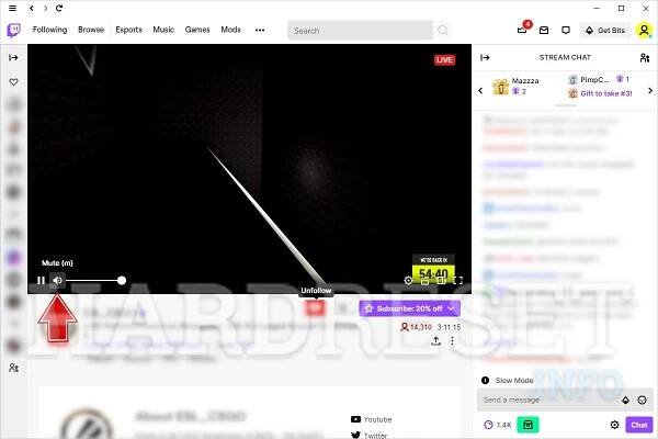 Tap the volume icon at the left-bottom of the stream player.