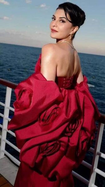 Jacqueline Fernandez sets Cannes 2025 ablaze in fiery red gown and dazzling diamonds