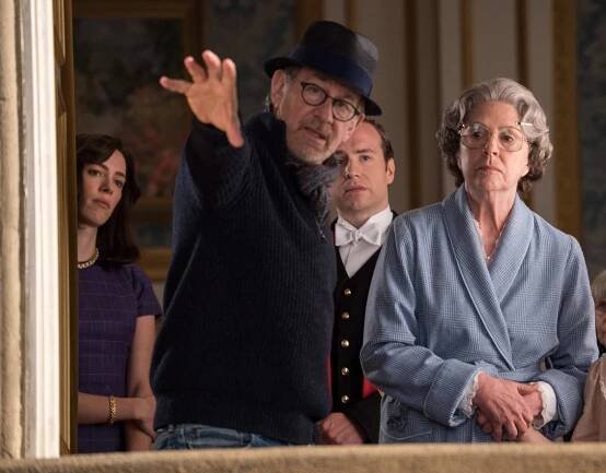 Obr Dobr - Z natáčení - Rebecca Hall, Steven Spielberg, Rafe Spall, Penelope Wilton