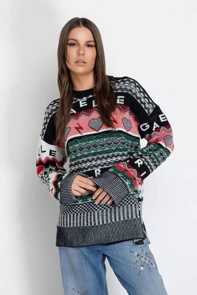 Show details for Crew Neck Knitted Sweater with Logo Detailing • Black