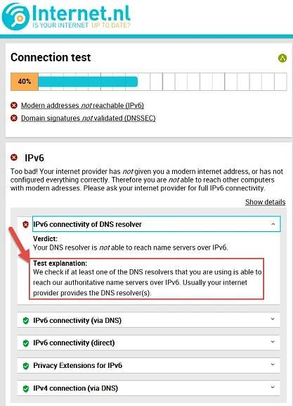 internet.nl - Test mit UPC-DualStack-Lite IPv6 Zugang