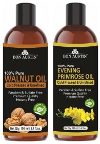Bon Austin Premium Walnut Oil and Evening Primrose Oil - Cold Pressed & Unrefined Combo pack of 2 bottles of 100 ml(200 ml) (200 ml) - Stayhit