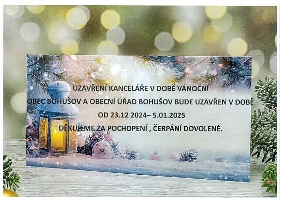 Uzavření kanceláře v době vánoční - Obec Bohušov