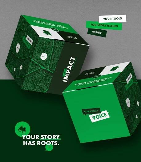 Community Voice brand packaging, box for all the tools