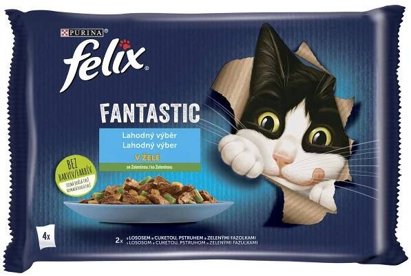 Purina Felix Fantastic Adult Multipack losos s cuketou/pstruh s fazolkami 4x 85 g od 35 Kč