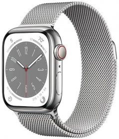Apple Watch Series 8 GPS + Cellular 41mm pouzdro ze stříbrné nerezové oceli - stříbrný milánský tah (MNJ83CS/A)