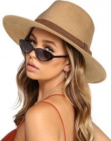 FURTALK Womens Mens Wide Brim Straw Panama Hat Fedora Summer Beach Sun Hat UPF Straw Hat for Women