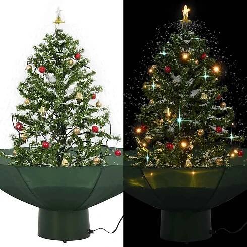 vidaXL Sněžící vánoční stromeček s deštníkovým stojanem zelený 75 cm, Zelená