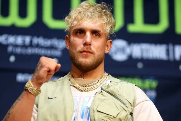 Jake Paul poses during a press conference before his fight against Tyron Woodley at The Novo in Los Angeles on July 13, 2021.