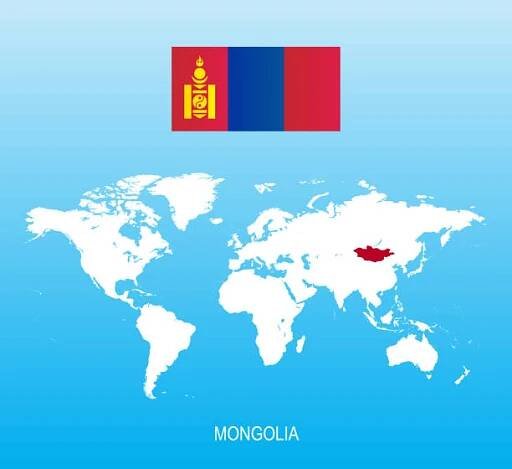 vlajka mongolska a umístění na mapě světa - mongolian flag stock ilustrace