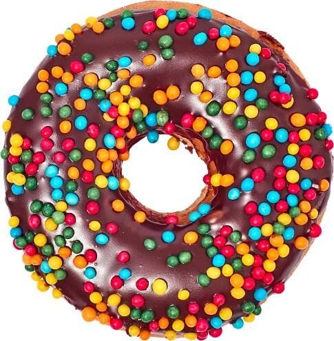 A Chocolate Covered Doughnut With Colorful Sprinkles