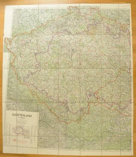 SUDETENLAND - SUDETY - VELKÁ NĚMECKÁ MAPA - 1938