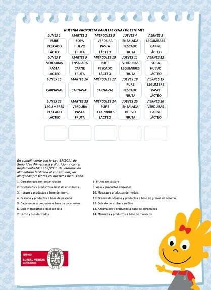 Menú Comerdor Febrero 2021