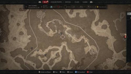 A map of the Dry Steppes in Sanctuary showing the 6th Altar of Lilith in Diablo 4