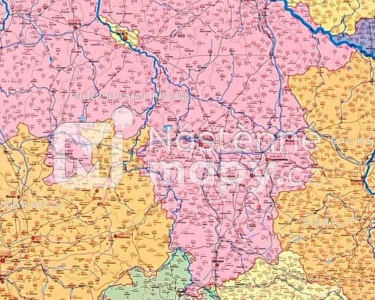 Spediční nástěnná mapa PSČ Německa, Rakouska a Švýcarska | nastennemapy.cz