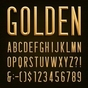 Golden Beveled Narrow Font. Vector Alphabet. — Ilustrace