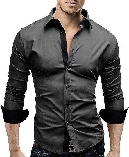Nové pánské ležérní formální košile slim fit košile top dlouhý rukáv M L XL XXL PS08