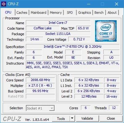 CPU-Z Intel Core i7-8700