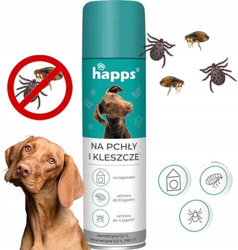 Přípravek Happs Pro psy proti blechám a klíšťatům Paraziti Sprej v plechovce 250 ml