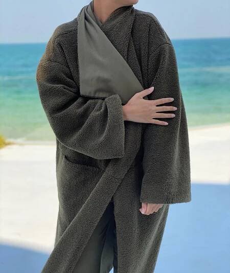 Khaki Green Teddy Bisht