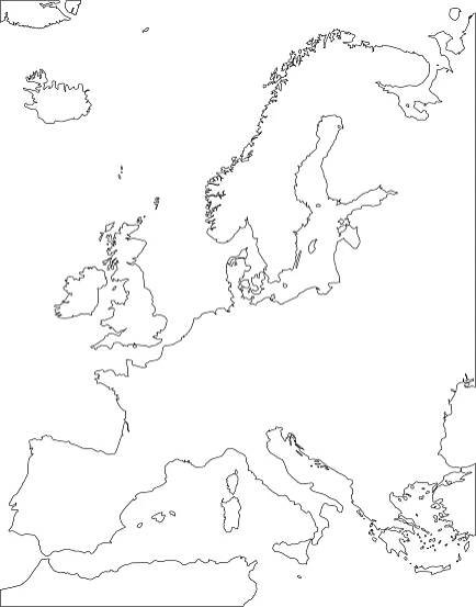 Slepé mapy světa - Slepá mapa Evropy bez vyznačení hranic států