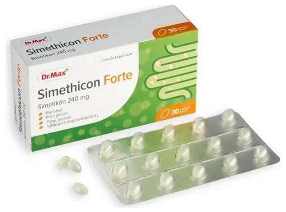 Dr. Max Simethicon Forte 240 mg 1×30 cps, nadúvanie a plynatosť