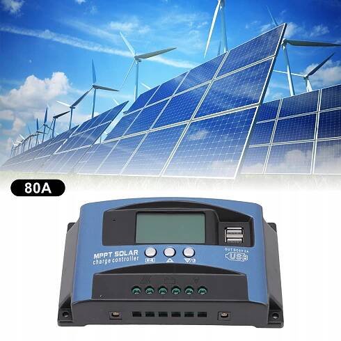 REGULÁTOR ŁADOWANIA PANELI LCD 12/24 V USB OVLÁDAČ SOLARNY 80A Stav balení originální