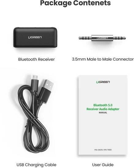 UGREEN Car & Home Bluetooth 5.0 Receiver Audio Adapter Handsfree Black