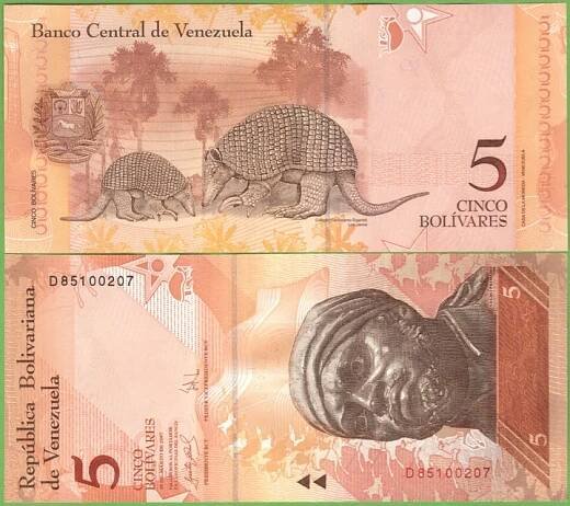 VENEZUELA 5 BOLIVARES 2007 P-89a UNC PREFIX D