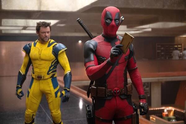 Ryan Reynolds and Hugh Jackman in the 2024 action film "Deadpool & Wolverine."