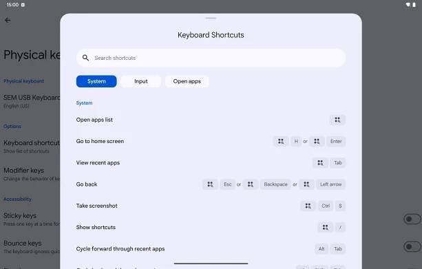 Android 15 old keyboard shortcut menu 1