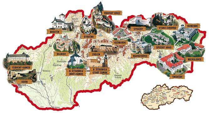 Výber-hrady a zámky | World thinking day, Illustrated map, Map