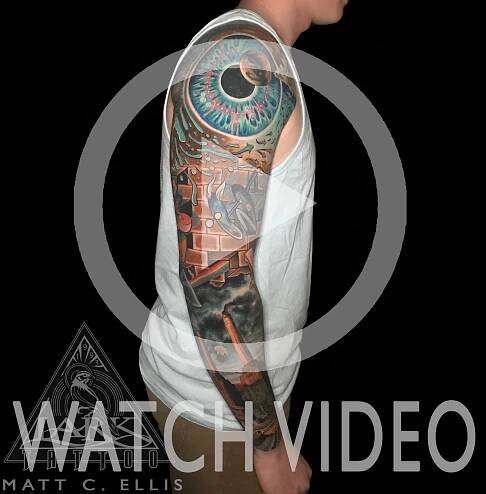 Video of Pink Floyd tattoo by Lark Tattoo artist Matt C. Ellis.