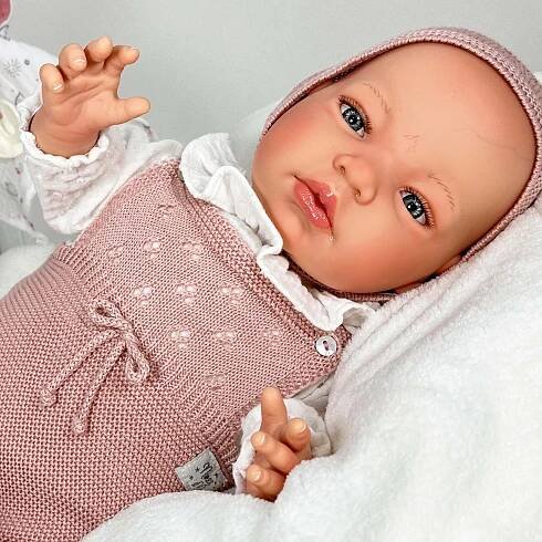 NINES 30240 New born PREMIUM SANDRA REBORN - realistická panenka miminko s měkkým látkovým tělem - 48cm – Trim hračky