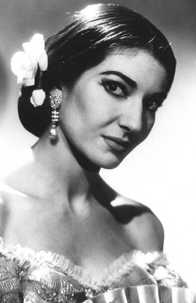 Black and white portrait of Maria Callas.