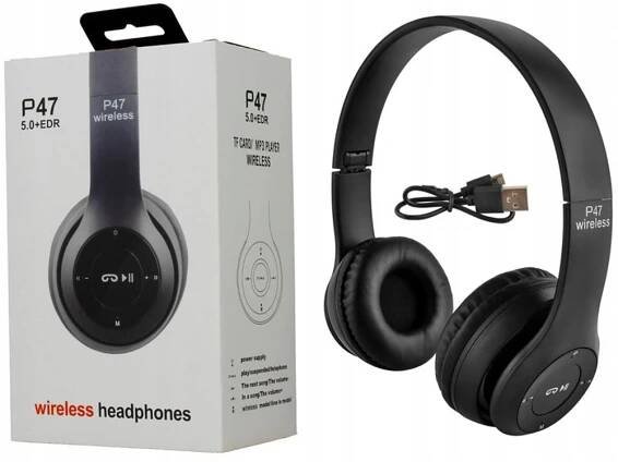 Kvalitní multifunkční bezdrátová sluchátka bluetooth P47 černá