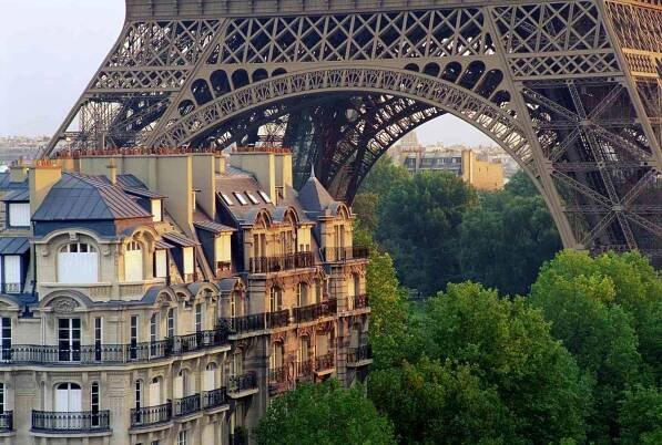 Residential buildings at the foot of the Eiffel Tower, Paris, France