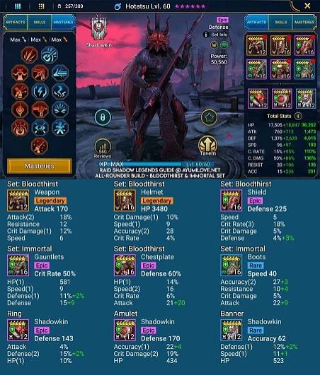 Raid Shadow Legends Hotatsu Artifacts and Stats Reference for PvE (Campaign, Dungeons, Faction Wars)
