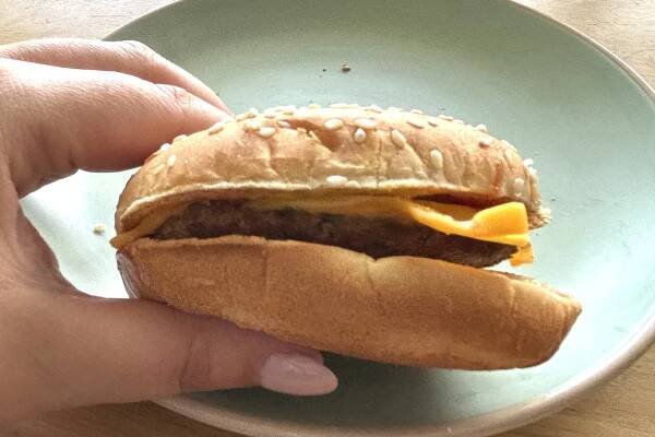 hand holding a burger king cheeseburger.